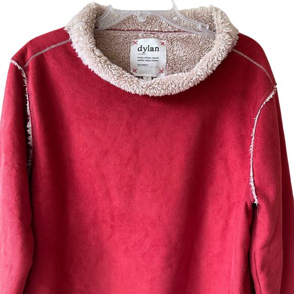 Dylan Anthropologie Pullover Shacket Faux Suede Sherpa Lined Red Rust Tan M - Picture 2 of 11